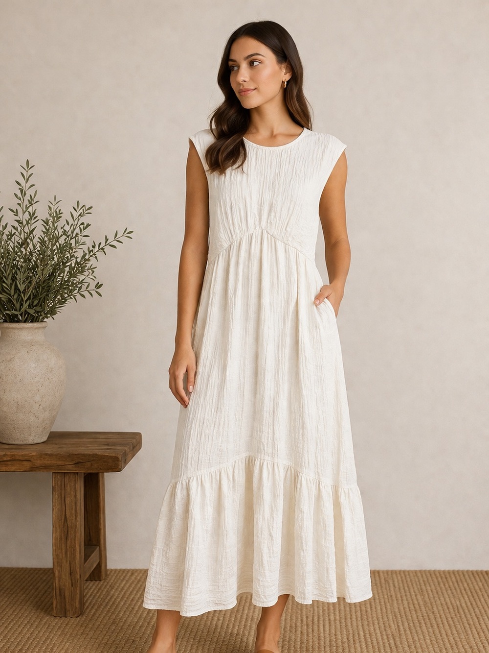 Nine West Ivory Textured Maxi Dress